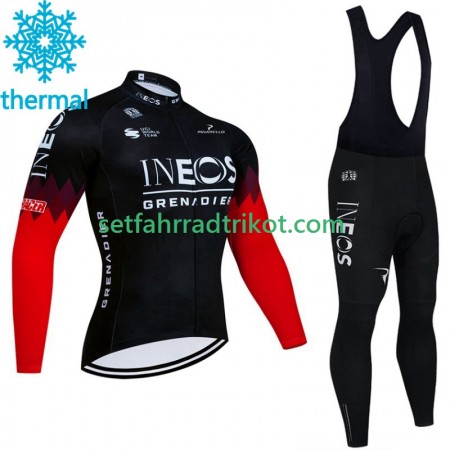 Ineos Grenadier Noir Radbekleidung Radtrikot Langarm + Lang Trägerhose Winter Thermal Fleece 2023